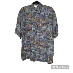 -420 Silk Road Vintage Shirt Top Short Sleeve Size L lightweight